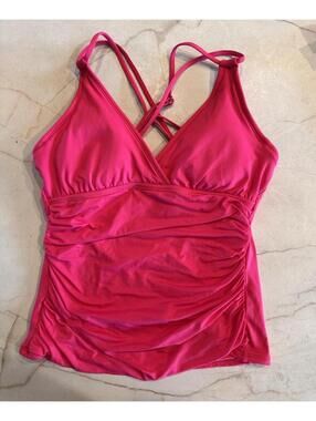 La Blanca Island Goddess Cross Back Tankini Top Hot Pink Women’s sz 8